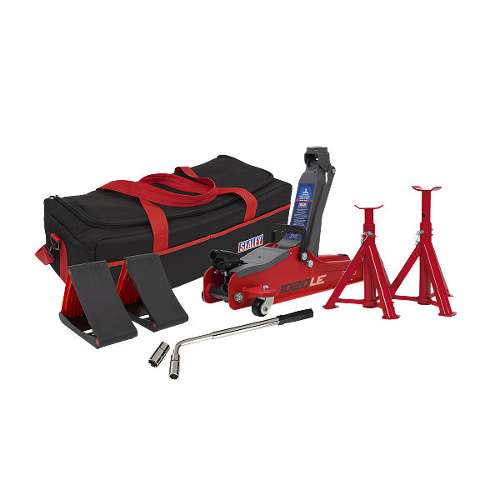 Trolley Jack 2 Tonne Low Entry Short Chassis & Accessories Bag Combo - Red