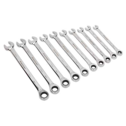 Combination Ratchet Spanner Set 10pc Extra-Long Metric