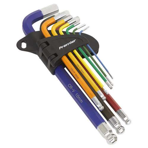 Ball-End Hex Key Set 9pc Colour-Coded Long Metric