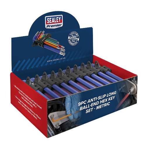 Ball-End Hex Key Set 9pc Colour-Coded Long Metric - Display Box of 10