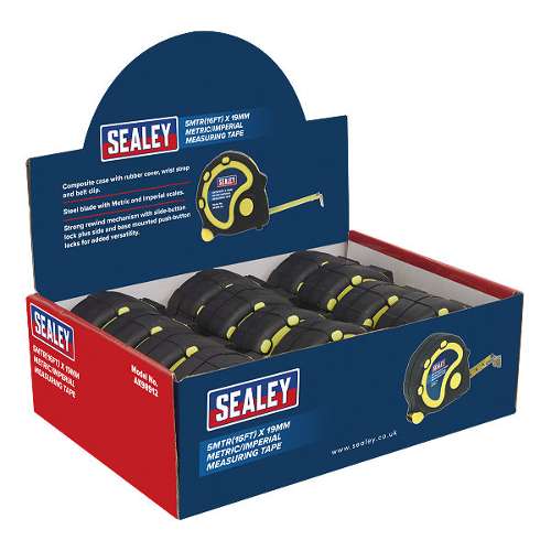 Rubber Tape Measure 5m(16ft) x 19mm Metric/Imperial Display Box of 12