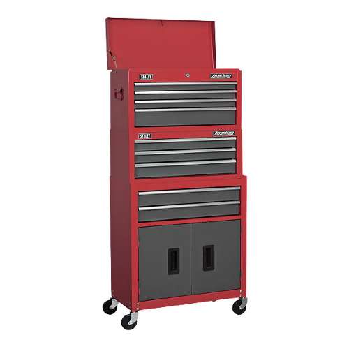 Topchest, Mid-Box & Rollcab 9 Drawer Stack - Red