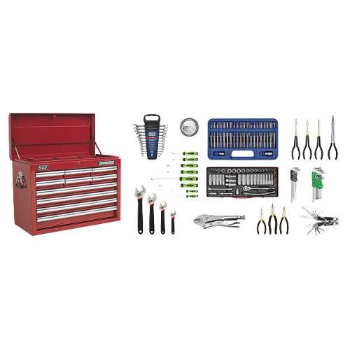 Topchest 10 Drawer with Ball-Bearing Slides - Red & 140pc Tool Kit