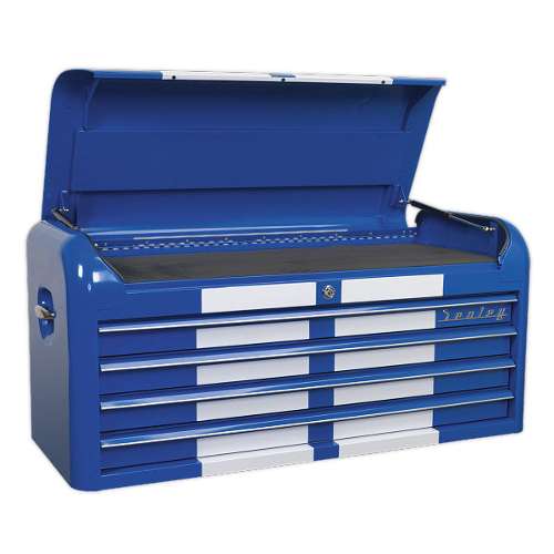 Topchest 4 Drawer Wide Retro Style - Blue with White Stripes