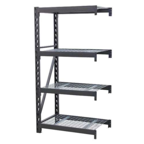 Heavy-Duty Racking Extension Pack with 4 Mesh Shelves 640kg Capacity Per Level