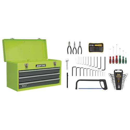 3 Drawer Portable Tool Chest with Ball-Bearing Slides & 93pc Tool Kit