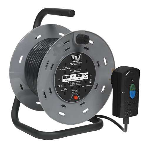 Cable Reel 25m 4 x 230V 1.25mm� Thermal Trip with RCD Plug