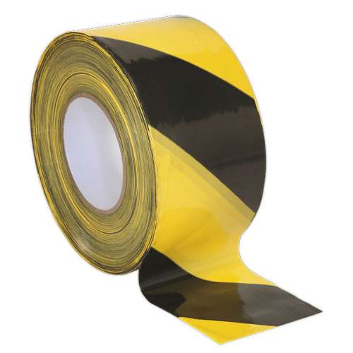 Hazard Warning Barrier Tape 80mm x 100m Black/Yellow Non-Adhesive