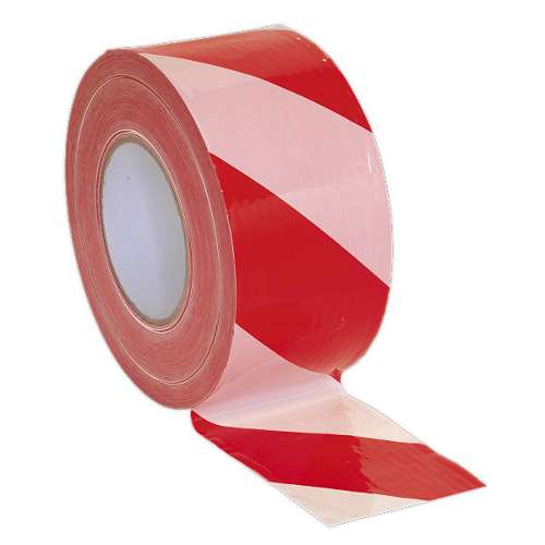 Hazard Warning Barrier Tape 80mm x 100m Red/White Non-Adhesive