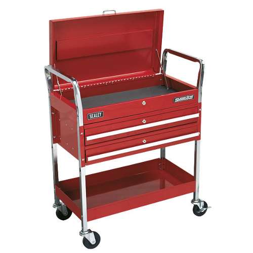 Trolley 2-Level Heavy-Duty with Lockable Top & 2 Drawers