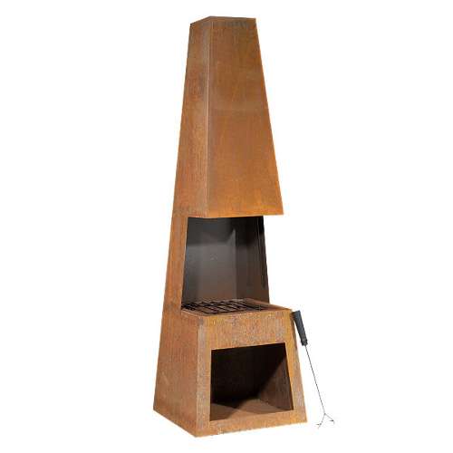 Dellonda Outdoor Chiminea Fireplace Heater Firewood Storage - Corten Steel