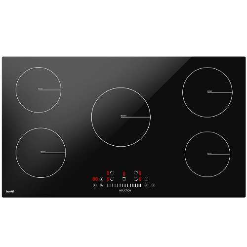 Baridi 90cm Built-In Induction Hob with 5 Cooking Zones, 9300W, Boost Function, 9 Power Levels, Slider Touch Control, Hardwired