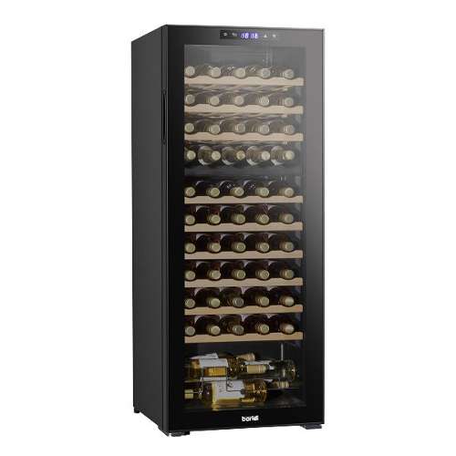 Baridi 55 Bottle Dual Zone Wine Cooler, Fridge with Digital Touch Screen Controls, Wooden Shelves & LED Light, Black