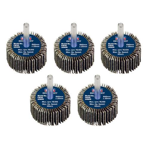 Abrasive Flap Wheel &#216;40 x 20mm &#216;6mm Shaft Assorted Grit - Pack of 5