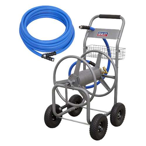 Heavy-Duty Hose Reel Cart with 15m Heavy-Duty &#216;19mm Hot & Cold Rubber Water Hose