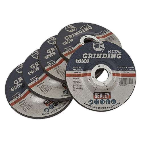 Grinding Disc &#216;115 x 6mm &#216;22mm Bore - Pack of 5