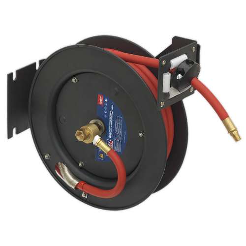 Retractable Air Hose Steel Reel 8m &#216;10mm ID Rubber Hose