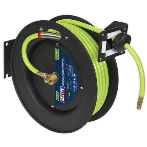 Retractable Air Hose Metal Reel 15m &#216;10mm ID High-Visibility TPR Hose