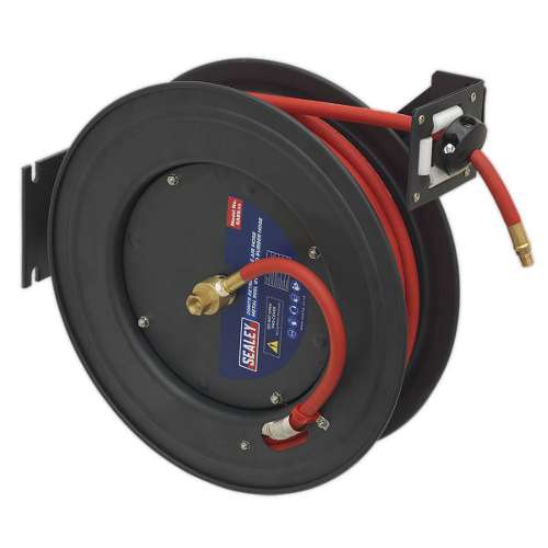 Retractable Air Hose Steel Reel 20m &#216;10mm ID Rubber Hose