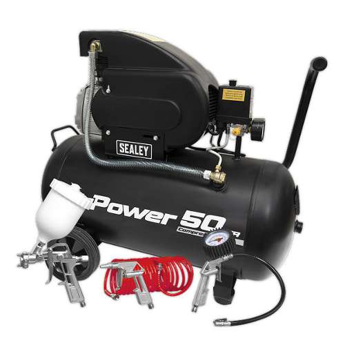 Air Compressor 50L Direct Drive 2hp with 4pc Air Accessory Kit