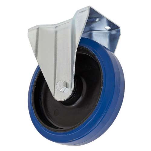 Heavy-Duty Blue Elastic Rubber Fixed Castor Wheel &#216;160mm - Trade