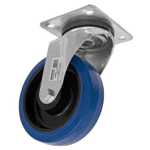 Heavy-Duty Blue Elastic Rubber Swivel Castor Wheel &#216;160mm - Trade