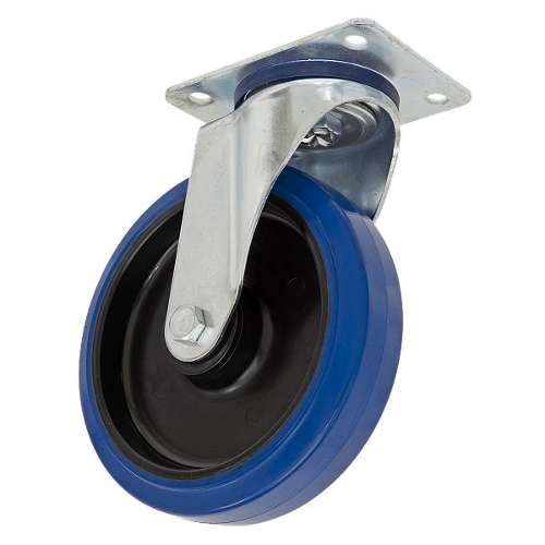 Heavy-Duty Blue Elastic Rubber Swivel Castor Wheel &#216;200mm - Trade