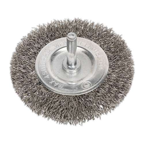 Crimped Flat Wire Brush Stainless Steel 75mm with 6mm Shaft