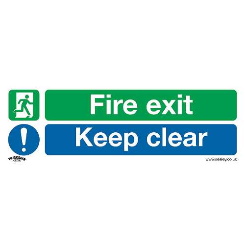 Safe Conditions Safety Sign - Fire Exit Keep Clear (Large) - Rigid Plastic - Pack of 10