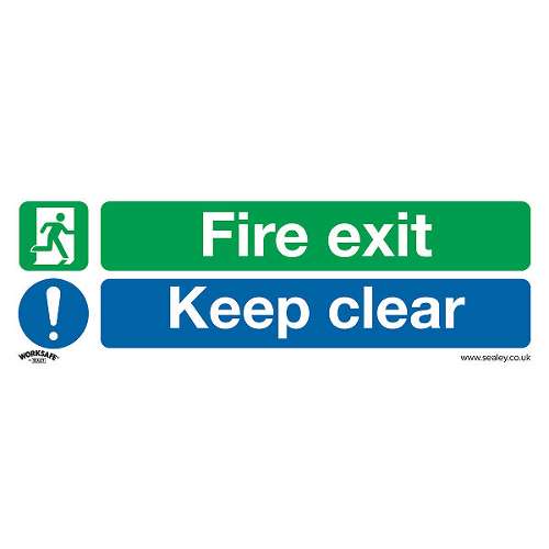 Safe Conditions Safety Sign - Fire Exit Keep Clear (Large) - Self-Adhesive Vinyl - Pack of 10