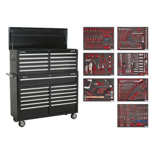 Tool Chest Combination 23 Drawer with Ball-Bearing Slides - Black with 446pc Tool Kit