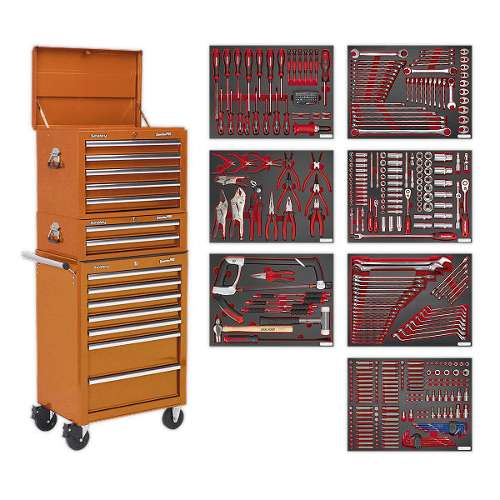 Tool Chest Combination 14 Drawer with Ball-Bearing Slides - Orange & 446pc Tool Kit