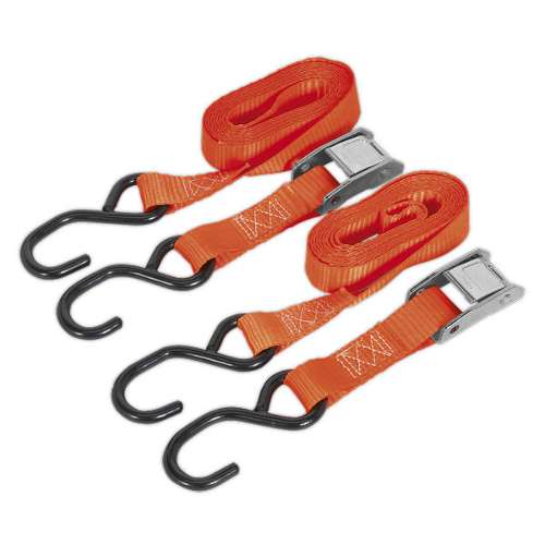 Cam Buckle Strap 25mm x 2.5m Polyester Webbing with S-Hooks 500kg Breaking Strength