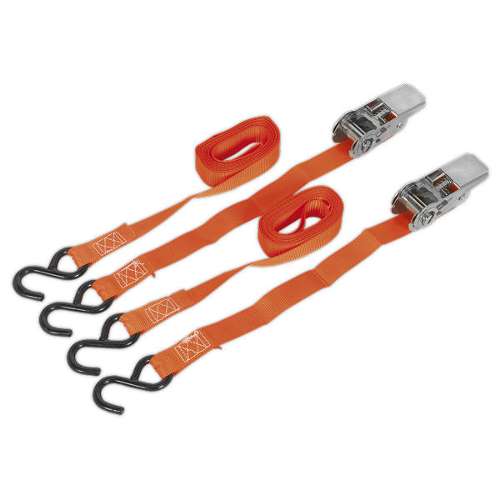 Ratchet Straps 25mm x 4m Polyester Webbing with S-Hooks 500kg Breaking Strength - Pair