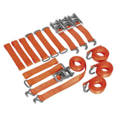 Car Transporter Ratchet Strap Alloy/Steel Wheel Kit 4pc 50mm x 3m 4500kg Breaking Strength