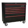 Retro Style Wide Topchest & Rollcab Combination 10 Drawer-Black with Red Anodised Drawer Pull