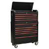 Retro Style Wide Topchest & Rollcab Combination 10 Drawer-Black with Red Anodised Drawer Pull