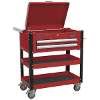 Heavy-Duty Mobile Tool & Parts Trolley 2 Drawers & Lockable Top - Red