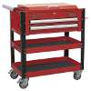 Heavy-Duty Mobile Tool & Parts Trolley 2 Drawers & Lockable Top - Red