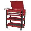 Heavy-Duty Mobile Tool & Parts Trolley 2 Drawers & Lockable Top - Red