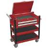 Heavy-Duty Mobile Tool & Parts Trolley 2 Drawers & Lockable Top - Red