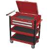 Heavy-Duty Mobile Tool & Parts Trolley 2 Drawers & Lockable Top - Red