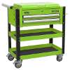 Heavy-Duty Mobile Tool & Parts Trolley 2 Drawers & Lockable Top - Green